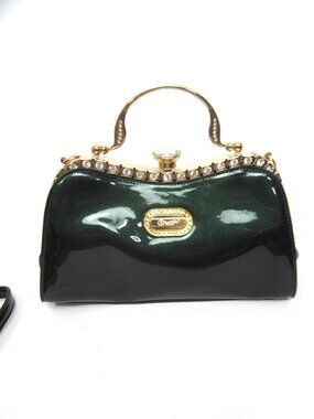 Brangio Italy Starry Embrace Green High Gloss Rhinestone Designer Clutch Bag